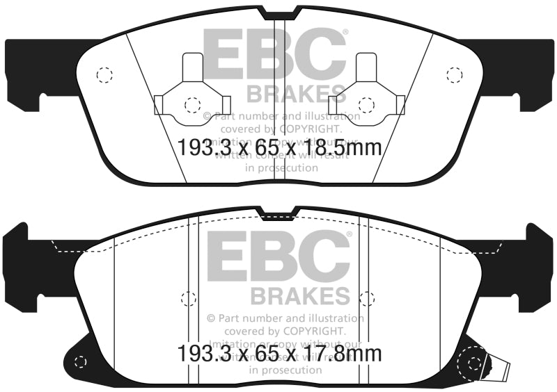 EBC 2016+ Lincoln Continental (10th Gen) 2.7L Twin Turbo Yellowstuff Front Brake Pads