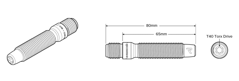 Raceseng Titanium Wheel Stud Conversion (Single) - M14x1.5mm (80mm L/Accommodates Max 15mm Spacer)