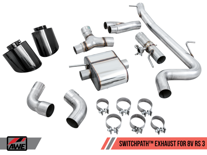 AWE Tuning Audi RS3 8V SwitchPath Exhaust - Diamond Black RS-Style Tips