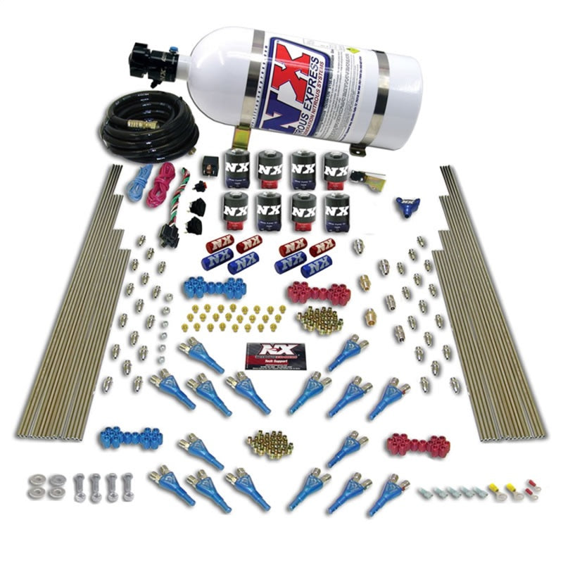 Nitrous Express Shark Dual Stage/Gas 16 Nozzles 8 Solenoids Nitrous Kit (200-1200HP) w/Comp Bottle