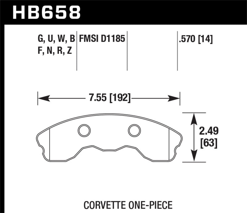 Hawk 06-13 Chevrolet Corvette C6 Z06 DTC-60 Race Front Brake Pads (One Piece)