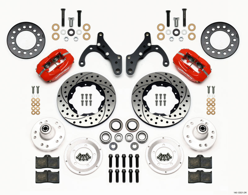 Wilwood Forged Dynalite Front Kit 11.00in Drill-Red 65-68 Chevy Impala -Drum Spindle