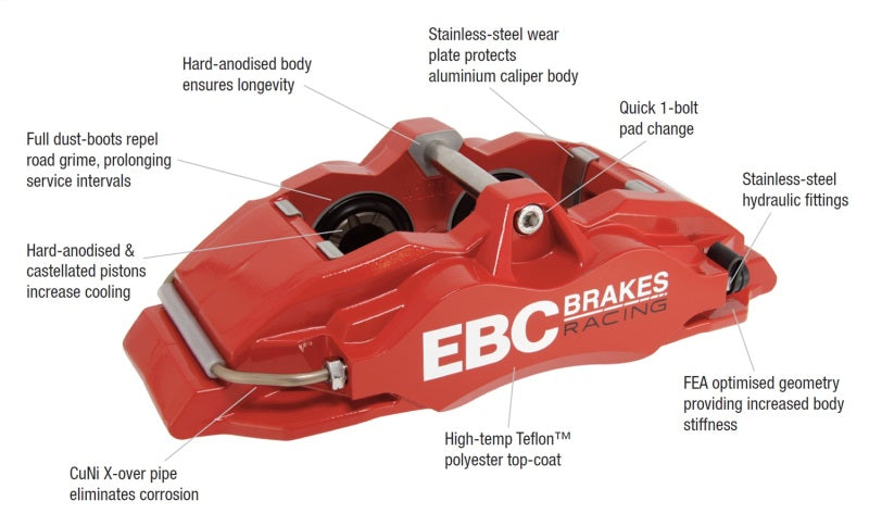 EBC Racing 92-00 BMW M3 (E36) Front Right Apollo-4 Red Caliper (for 330mm Rotor)