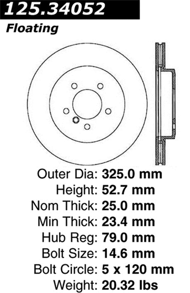 Centric 03-06 BMW 330Ci/04-05 330i/330xi/06-08 Z4 Front Premium High-Carbon Cryo Break Rotor