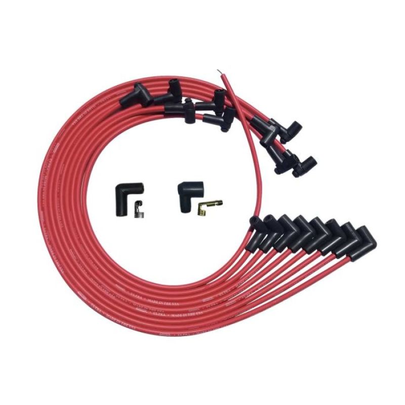 Moroso SBC Under Header 90 Deg Plug HEI Ultra Spark Plug Wire Set - Red